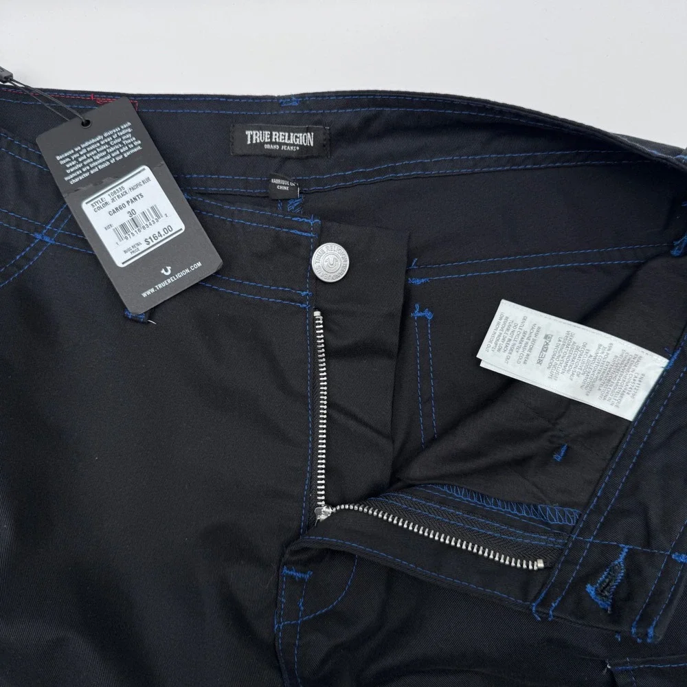 True Religion Cargo Pants Mens 30 Jet Black Pacific Blue NWT